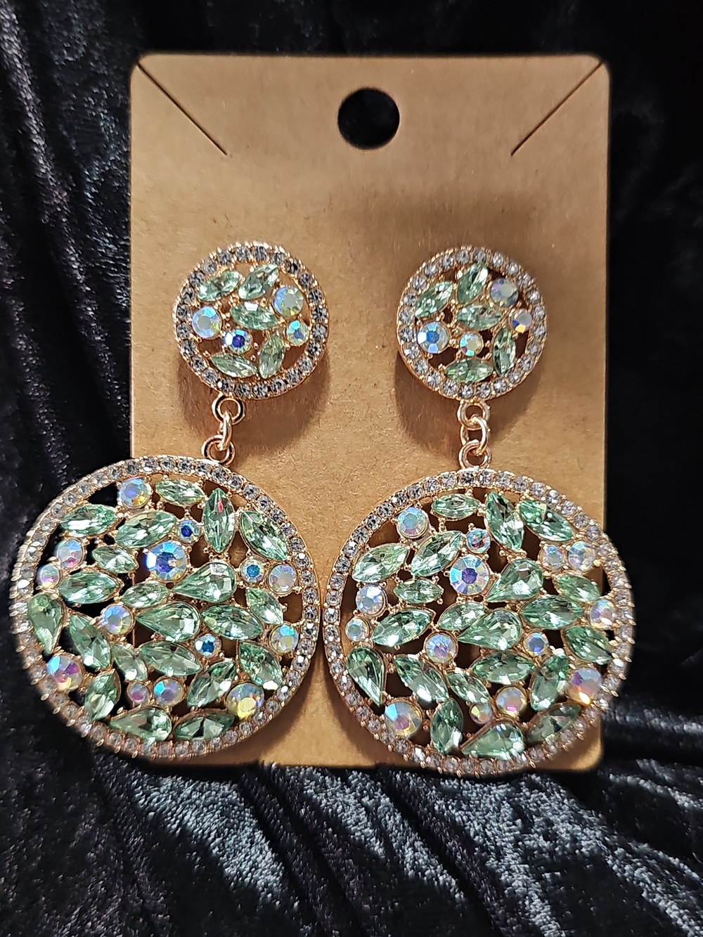 Gold-Tone Green Crystal Drop Earrings